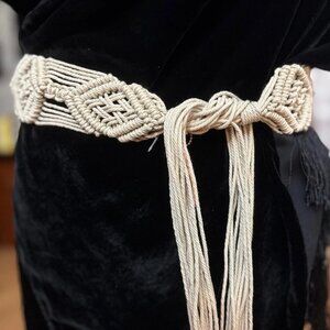 Ralph Lauren Macramé Handmade Belt White 29"L with 22" Fringe Tassel